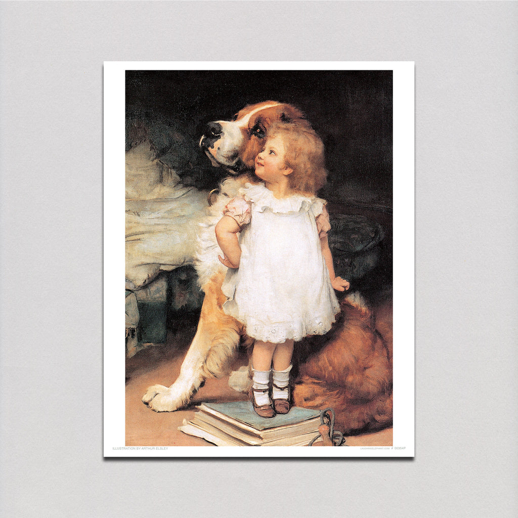 St. Bernard & Girl - Children Art Print