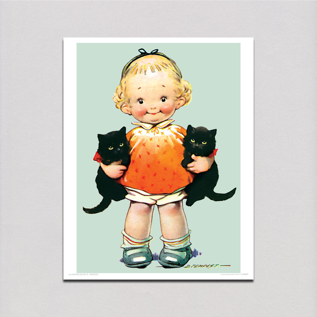 Little Girl With Kittens - Children Art Print