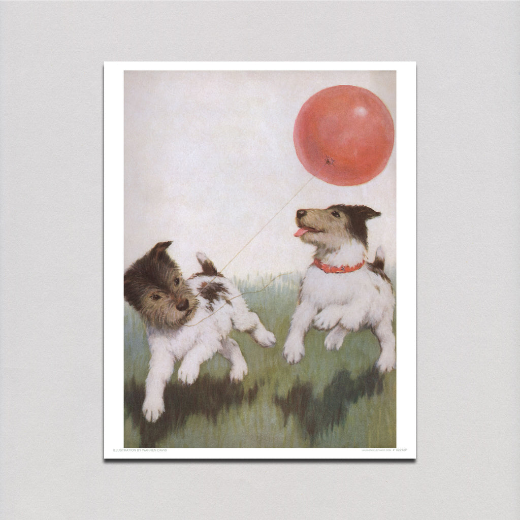 Running Dogs With A Balloon - Delightful Dogs Art Print