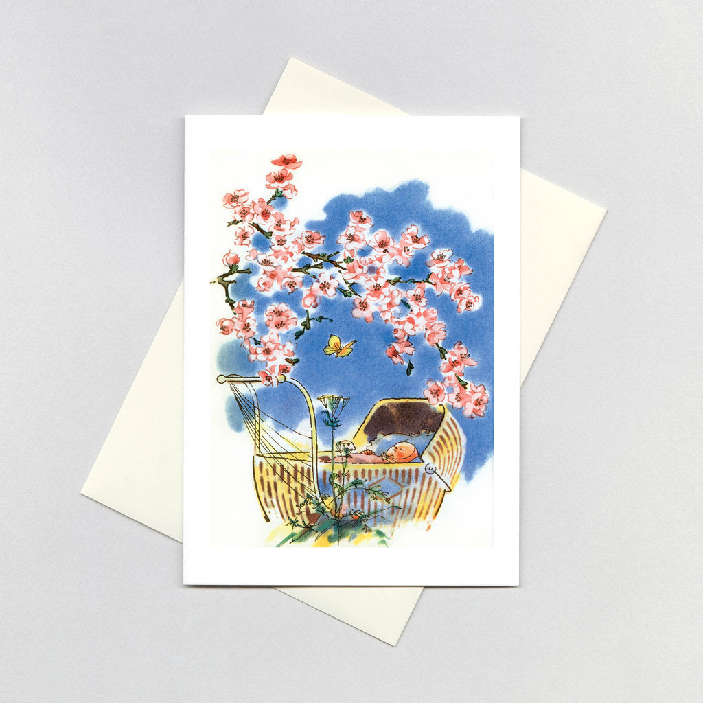 Baby With Cherry Blossoms - Baby Greeting Card