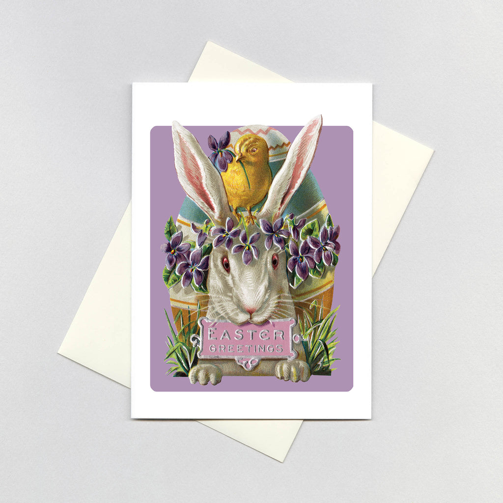 Easter Rabbit With Purple Flowers - Easter Greeting Card