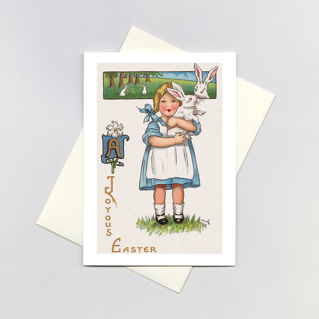 Girl Holding a Rabbit - with Easter Greetings - Easter Greeting Card