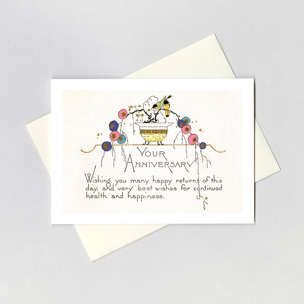Elegant Birds and Flowers - Anniversary Greeting Card