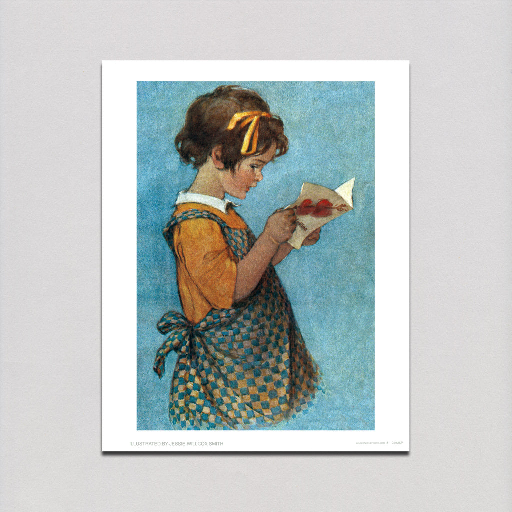 Pinafore Girl with a Valentine - Valentine's Day Art Print