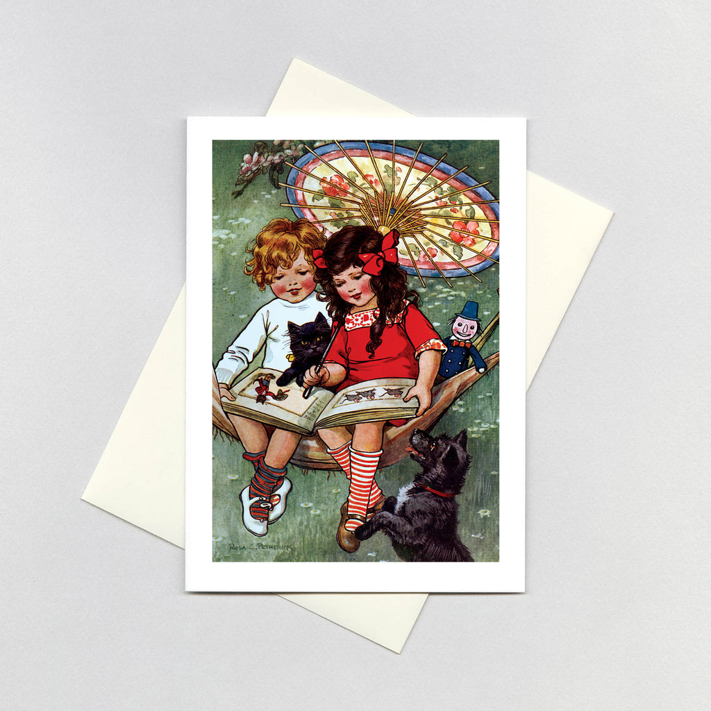 Children and Animals Reading - Books & Readers Greeting Card