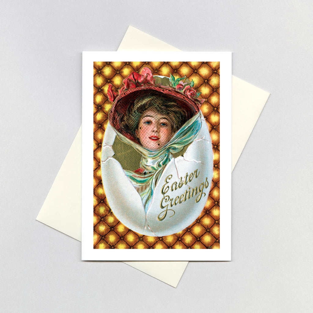 Woman with Hat in Egg - Easter Greeting Card