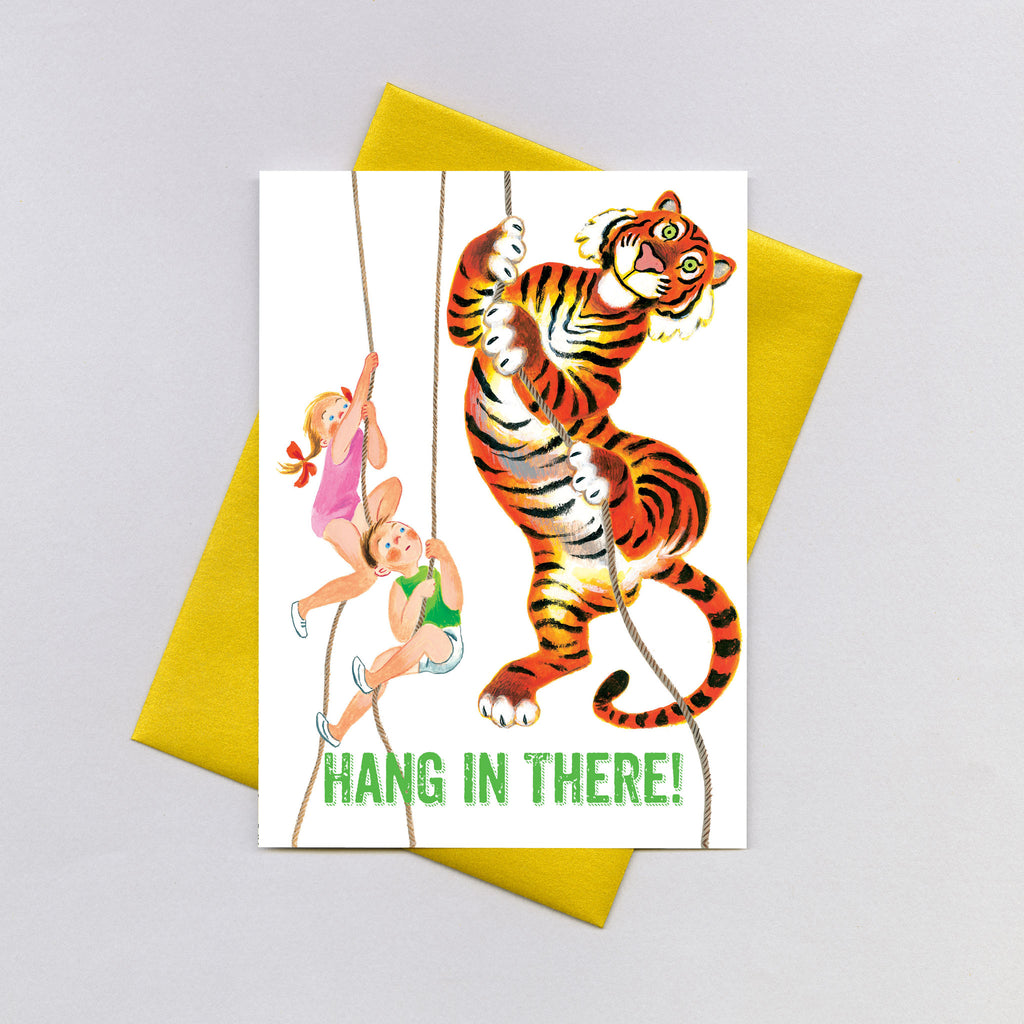 Children & Tiger Climbing Ropes - Encouragement Greeting Card