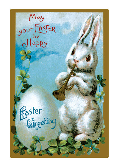 Easter Rabbit Playing Trumpet - Easter Greeting Card