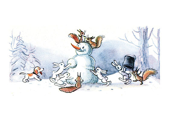Animals Building a Snowman - Christmas Greeting Card