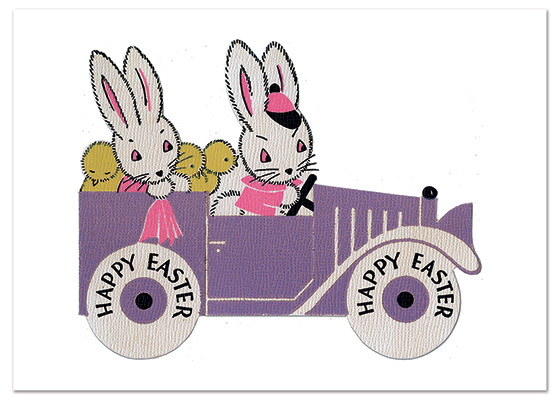 Bunnies on a Sunday Drive - Easter Greeting Card
