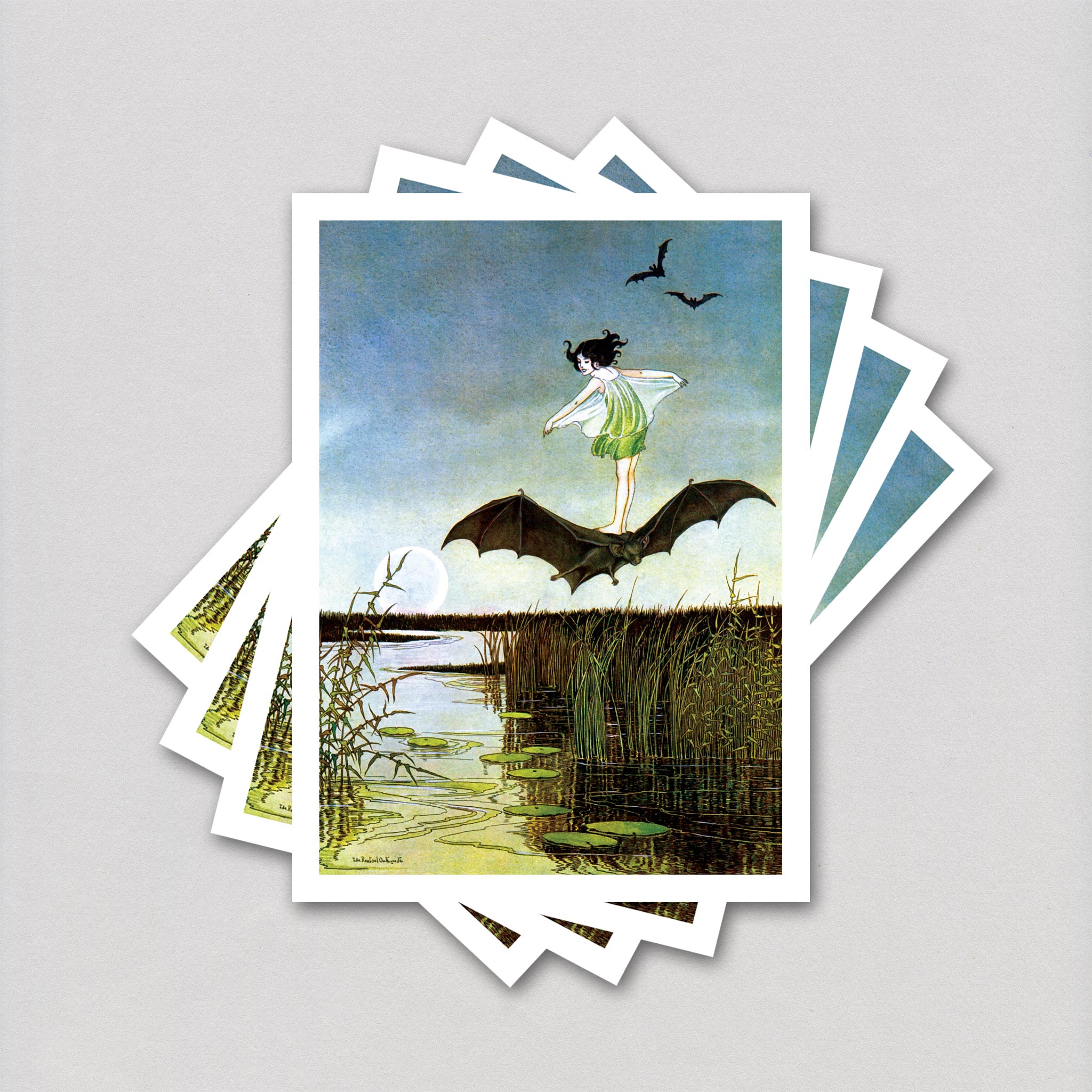 Witch Riding A Bat Little Witch Riding Bat - Witches Postcard Set – Laughing Elephant