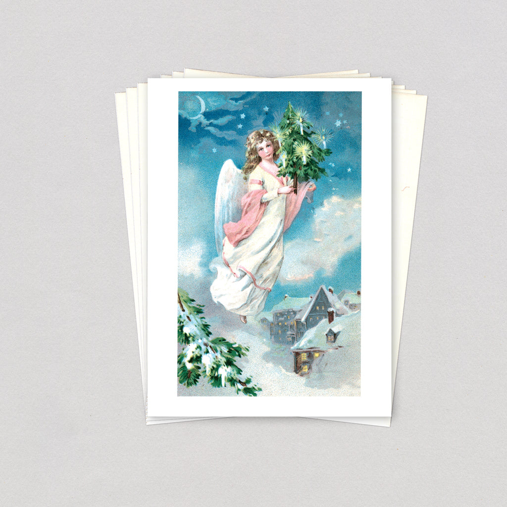 Angel Flying with a Small Christmas Tree - Christmas Art Print
