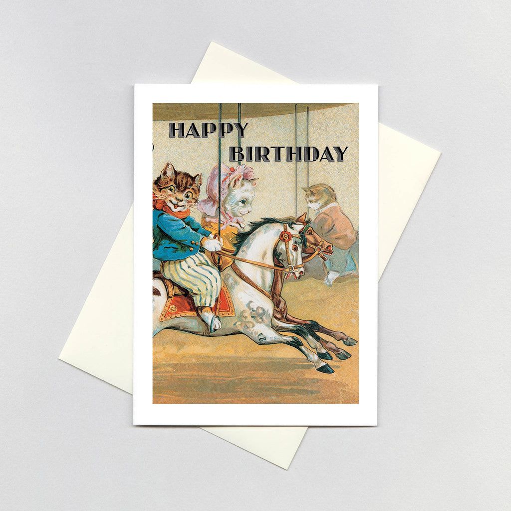 Cats Riding Carousel - Birthday Greeting Card