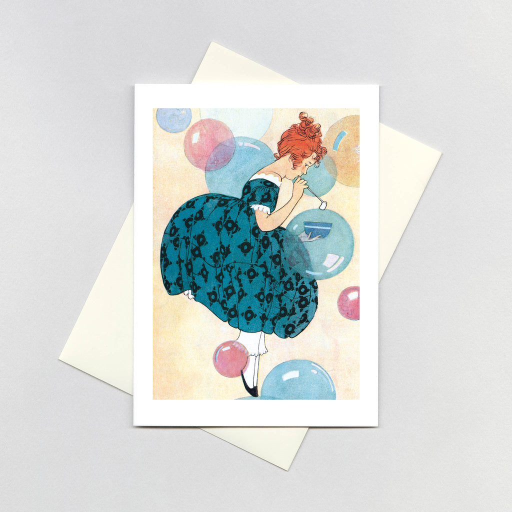 Girl Blowing Bubbles - Birthday Greeting Card