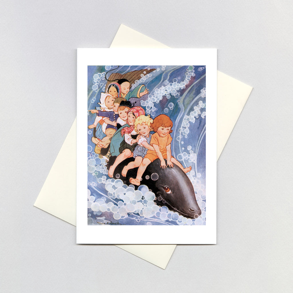 Happy Children Riding a Whale - Friendship Greeting Card