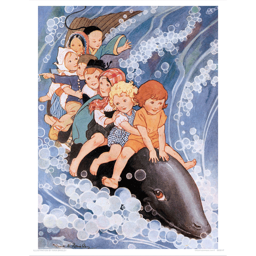 Children Riding A Whale - Children Art Print
