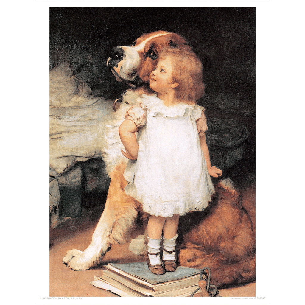 St. Bernard & Girl - Children Art Print