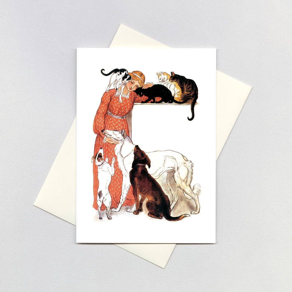 Lady and Animals - Women Greeting Card