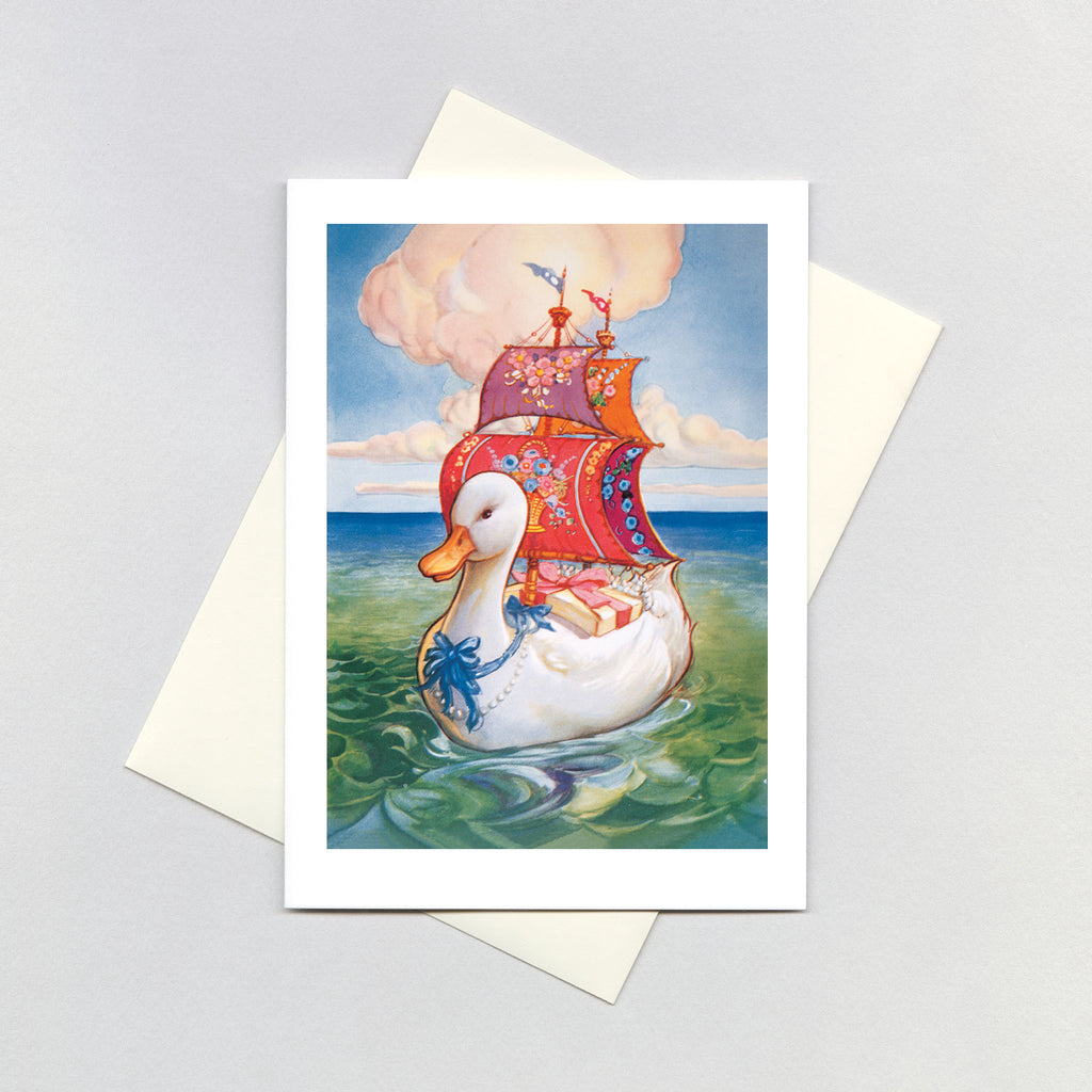 Beautiful Goose With Gifts - Birthday Greeting Card