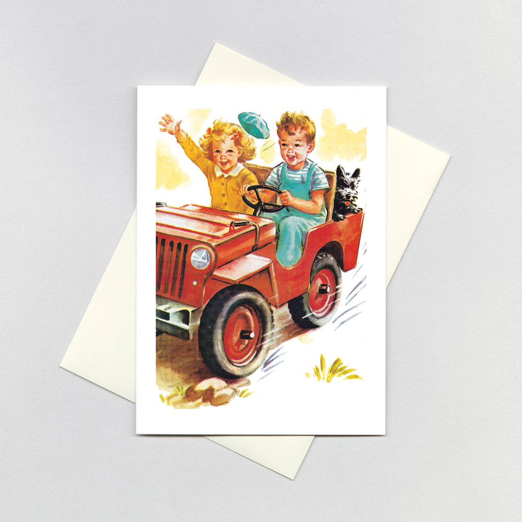 A Boy and a Girl Riding in a Car - Romance Greeting Card