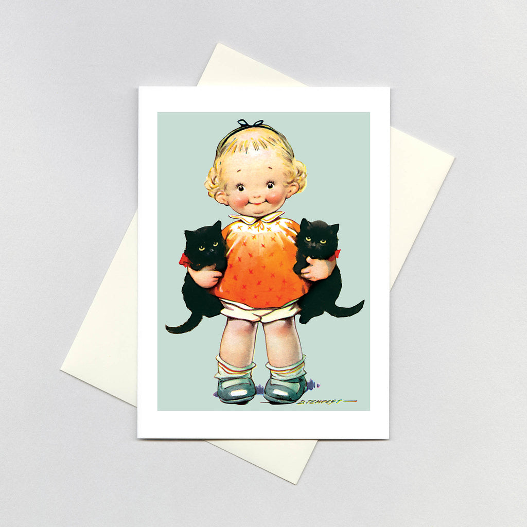 Little Girl With Kittens - Birthday Greeting Card