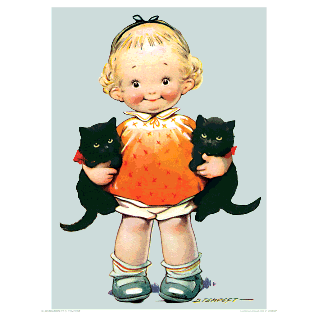 Little Girl With Kittens - Children Art Print