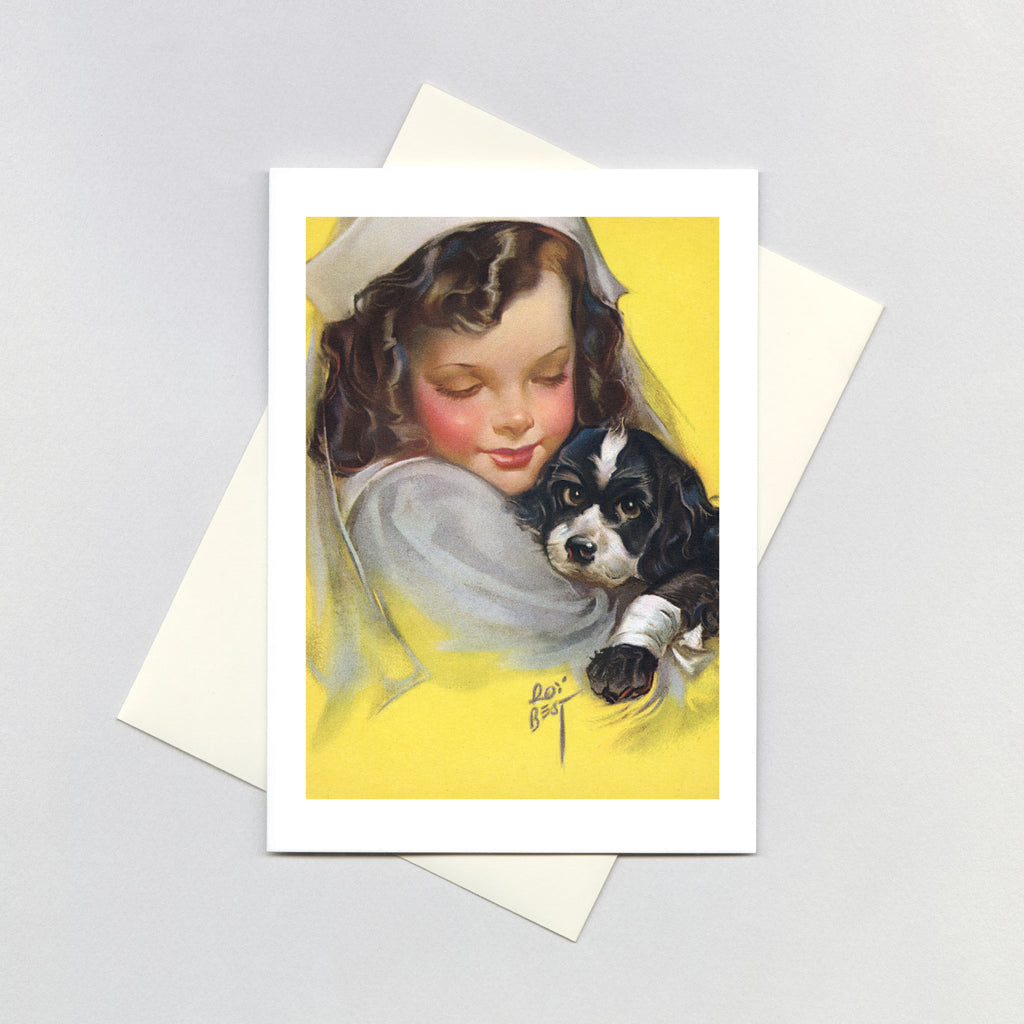 Girl Nurse With Dog - Get Well Greeting Card