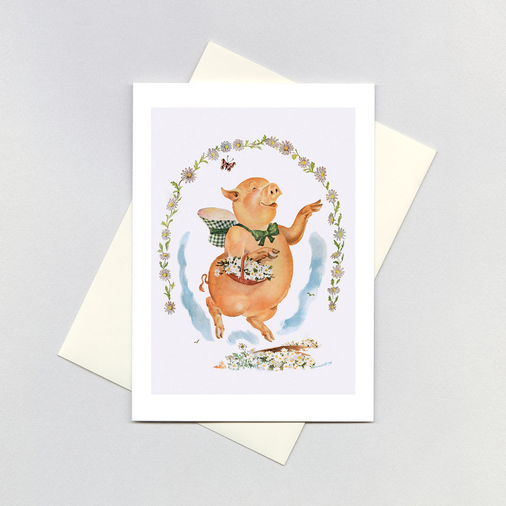 A Pig With Flowers - Birthday Greeting Card
