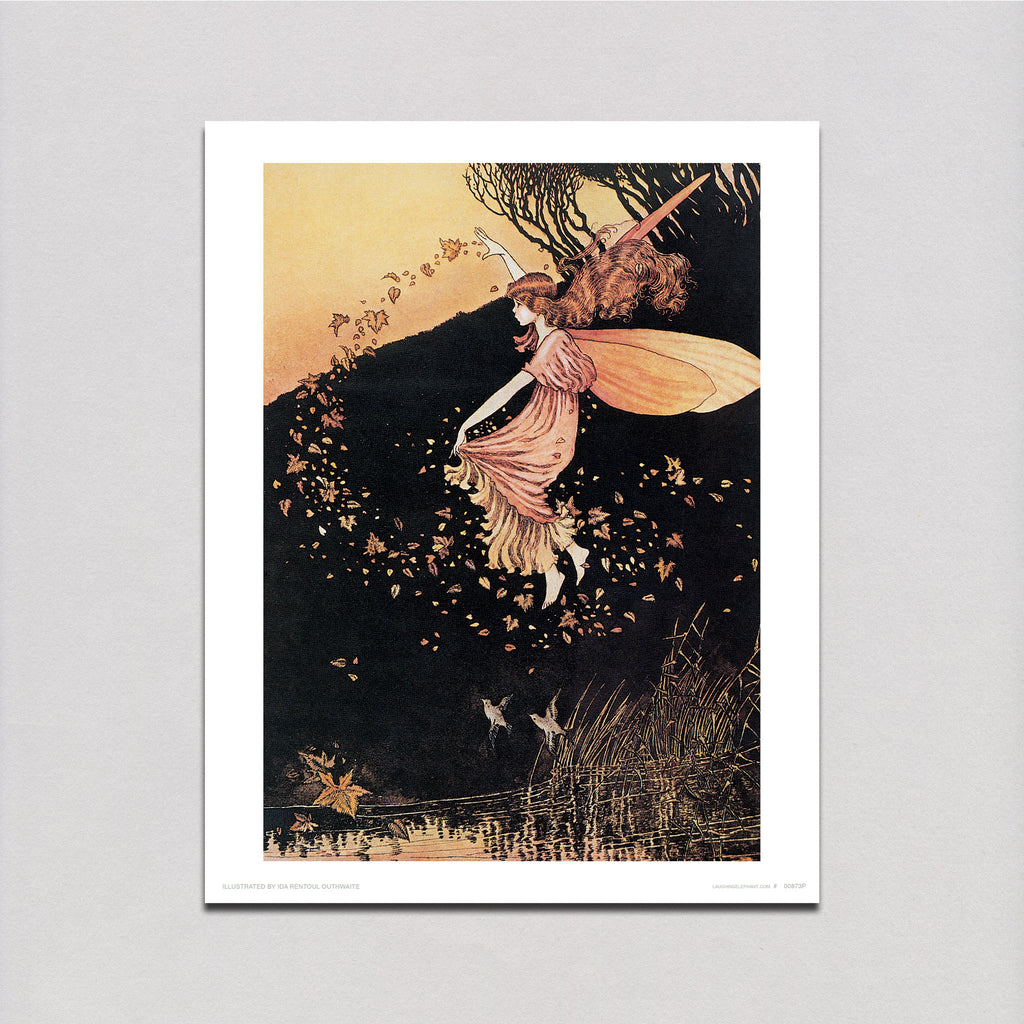 A Fairy Scattering Leaves - Fairies Art Print