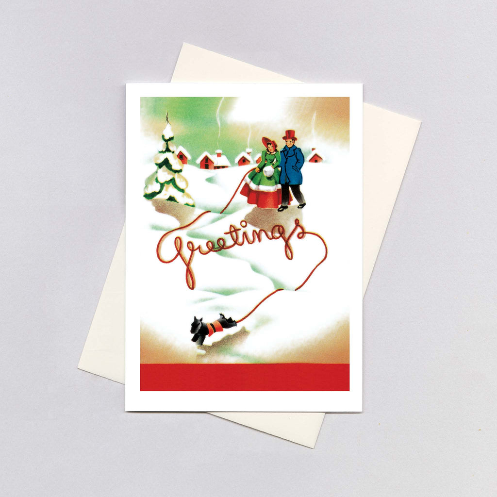Walking the Dog on a Snowy Day - Christmas Greeting Card