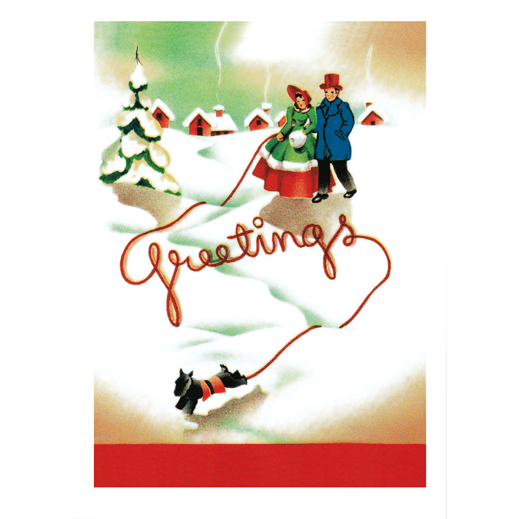 Walking the Dog on a Snowy Day - Christmas Greeting Card