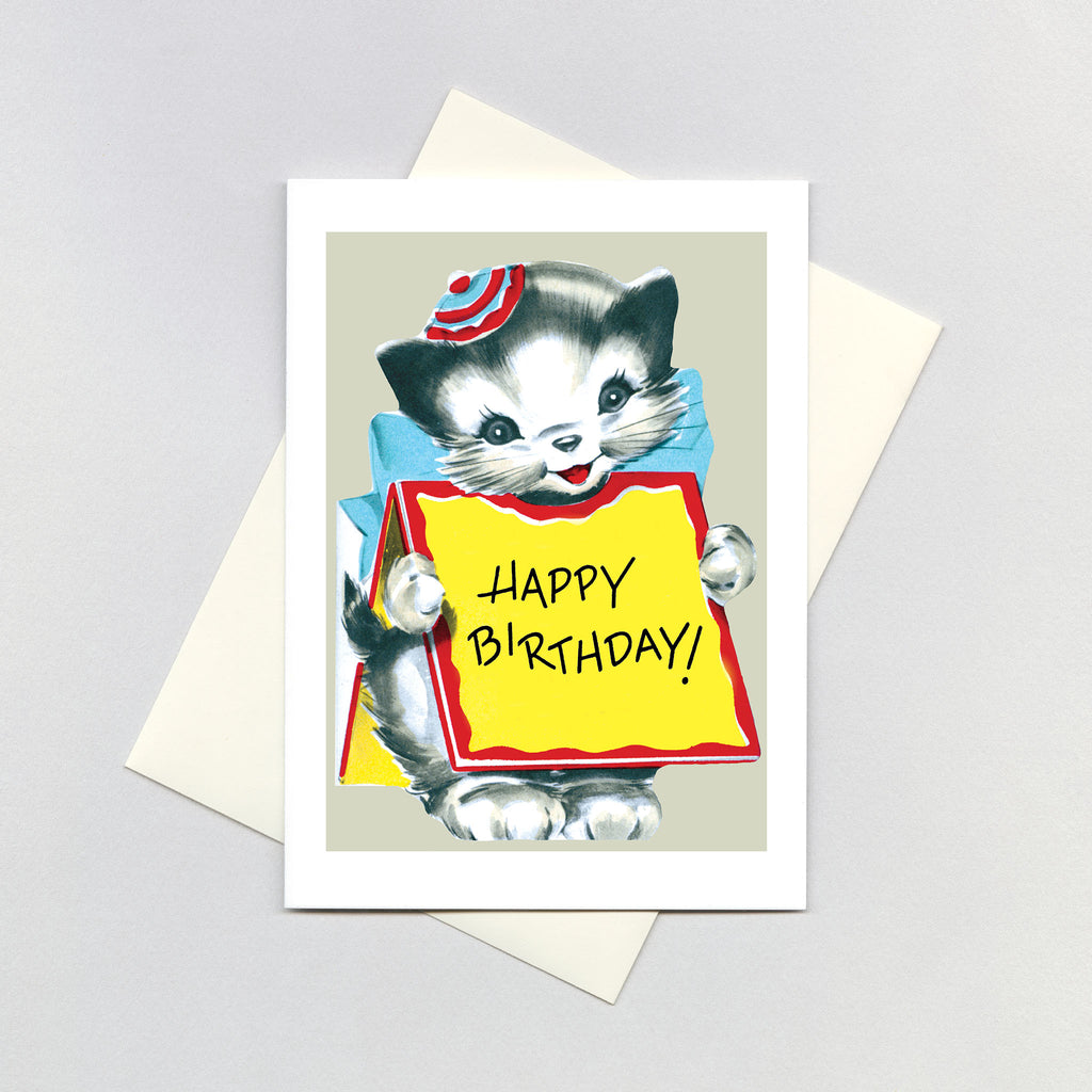 Kitten Wearing Sign - Birthday Greeting Card