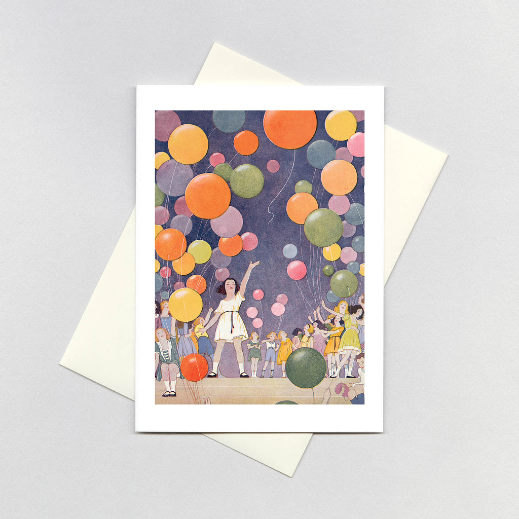 Girls With Balloons - Children Greeting Card