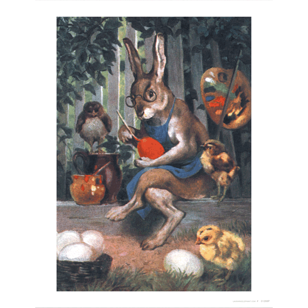Rabbit Painting Eggs - Easter Art Print