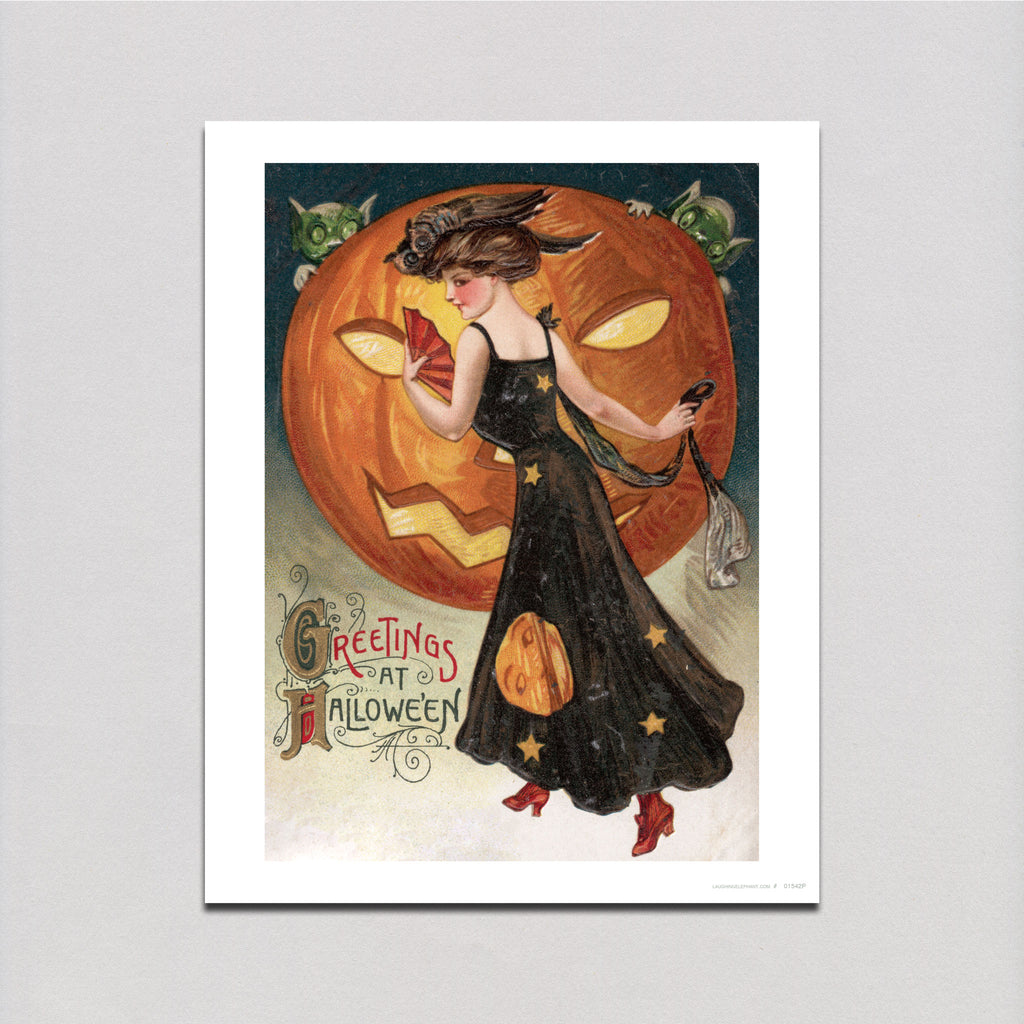 Halloween Lady with a Pumpkin - Halloween Art Print