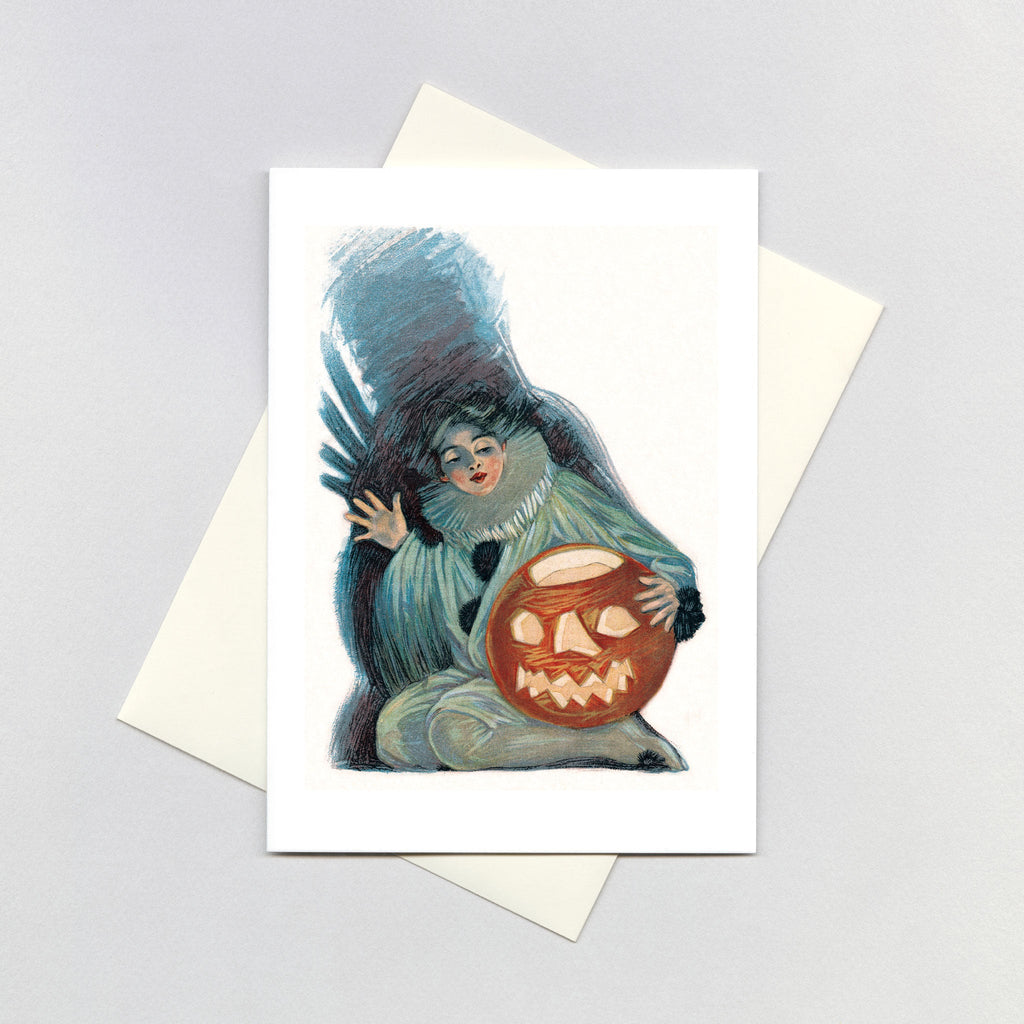 Costumed Girl with a Pumpkin - Halloween Greeting Card