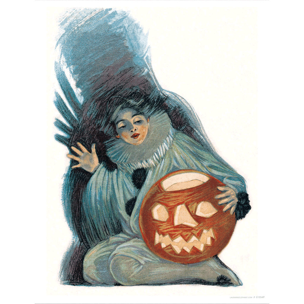 Costumed Girl with a Pumpkin - Halloween Art Print