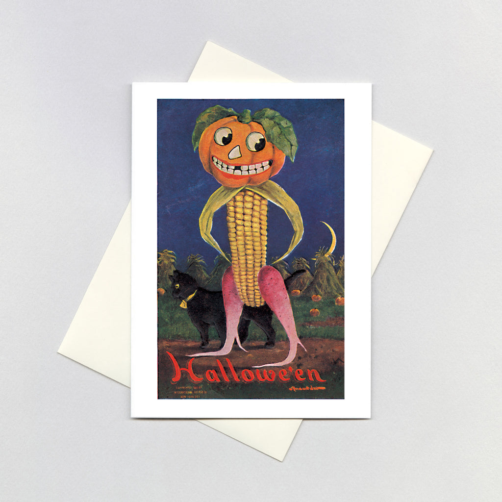 Corn Man with a Pumpkin Head - Halloween Greeting Card
