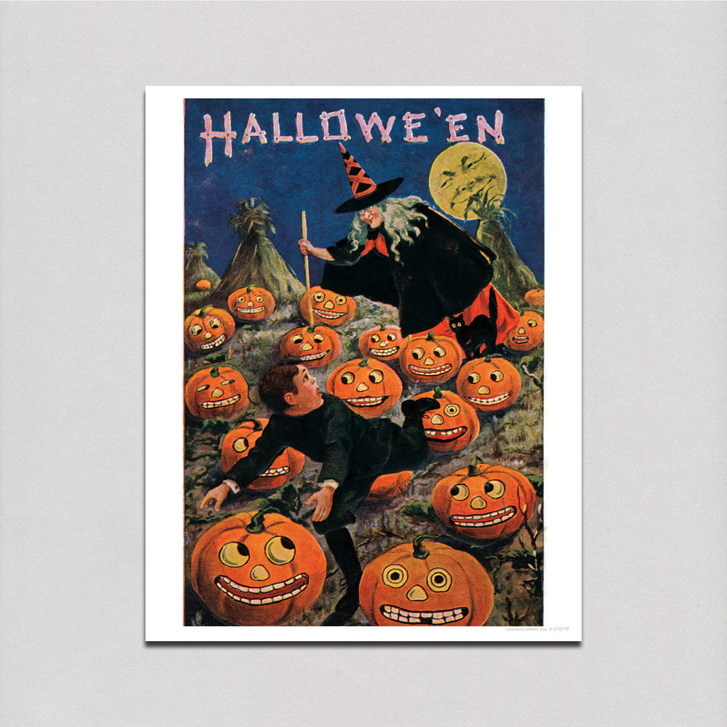 Witch and Weird Pumpkins - Halloween Art Print