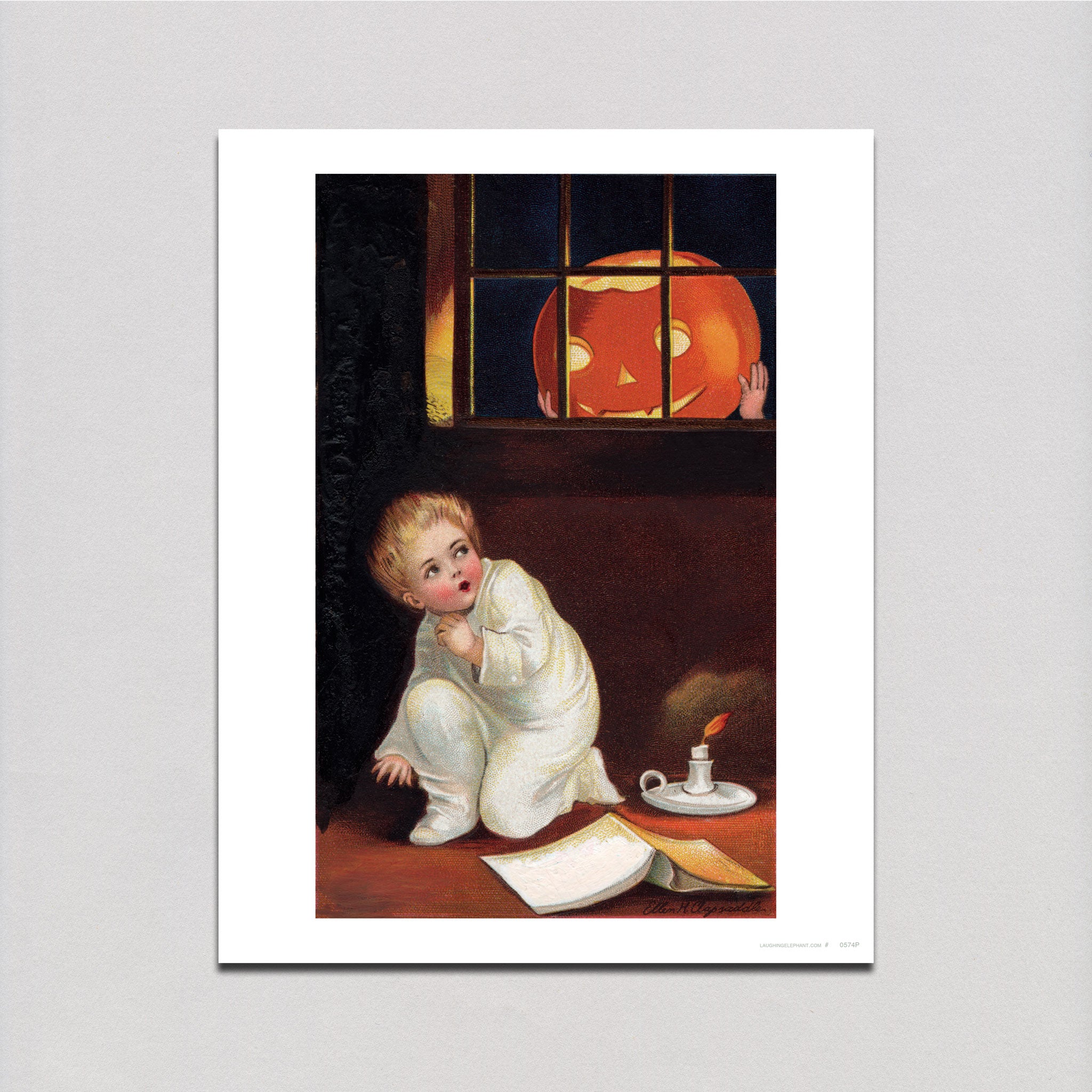 Jack-o-Lantern at Window - Halloween Art Print – Laughing Elephant