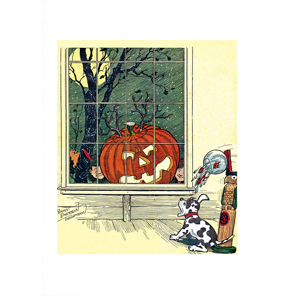 Dog Startled by a Jack-O-Lantern - Halloween Greeting Card