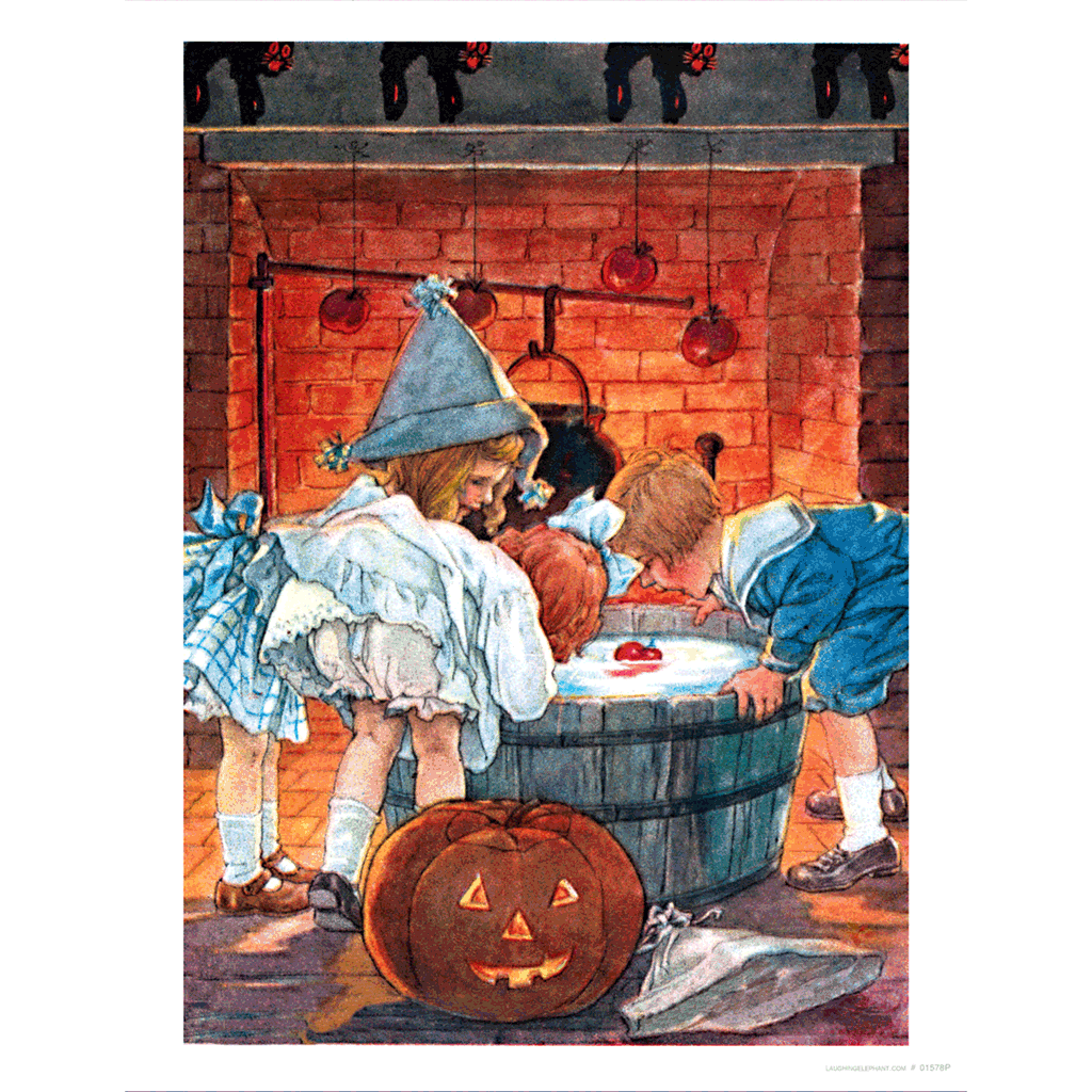 Children Bobbing for Apples - Halloween Art Print