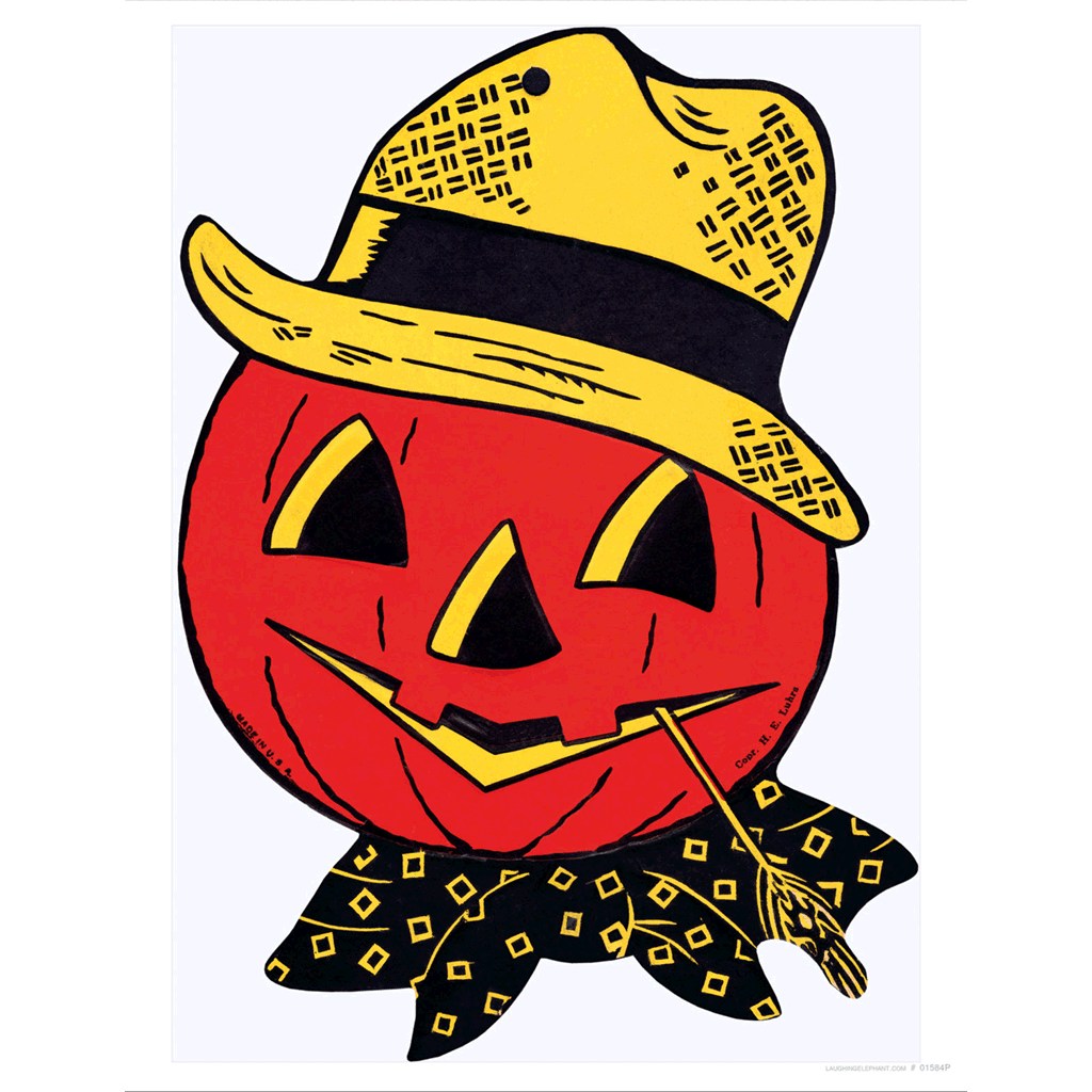 Jack-O-Lantern w/ Straw Hat - Halloween Art Print