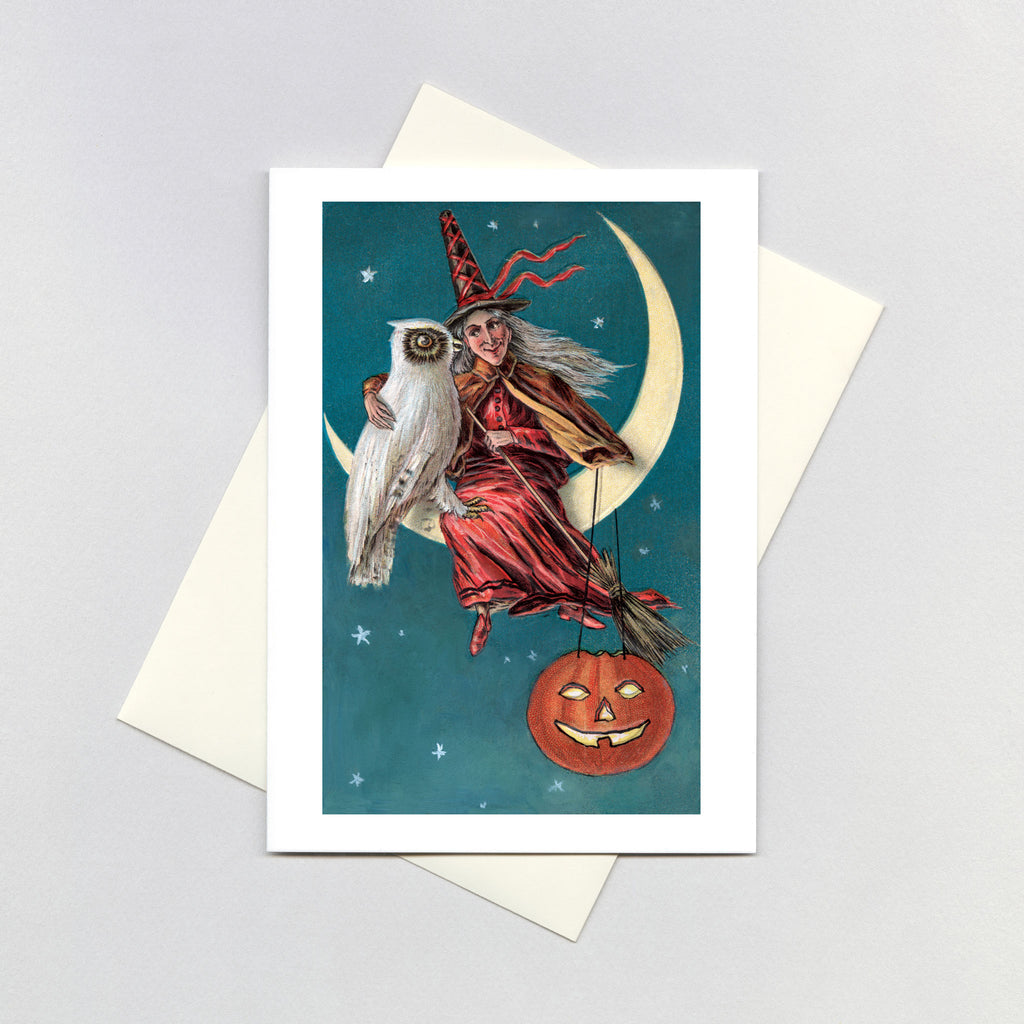 Witch with White Owl - Halloween Greeting Card