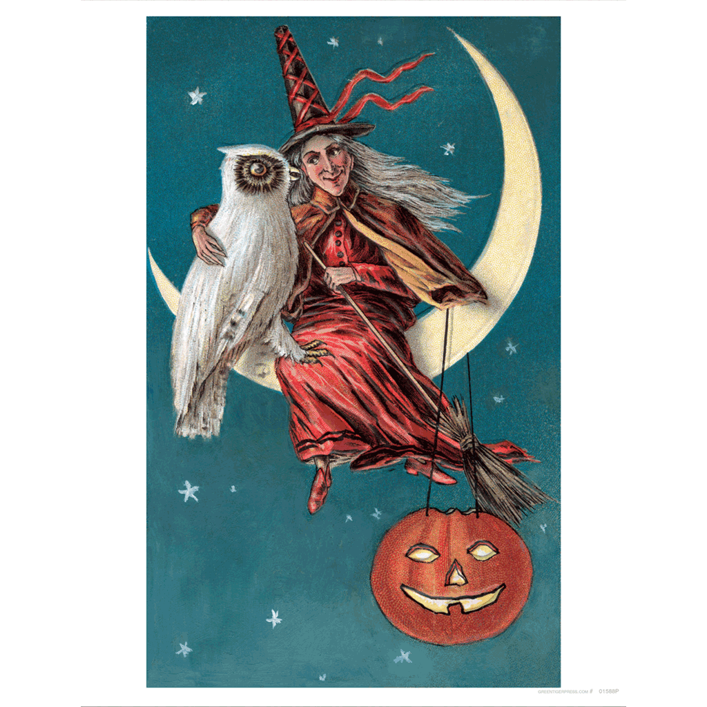 Witch with White Owl - Halloween Art Print