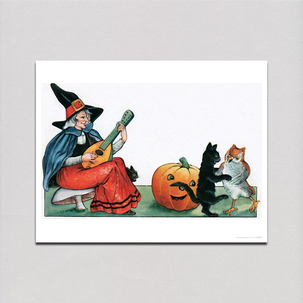 Witch & Dancing Cats - Halloween Art Print