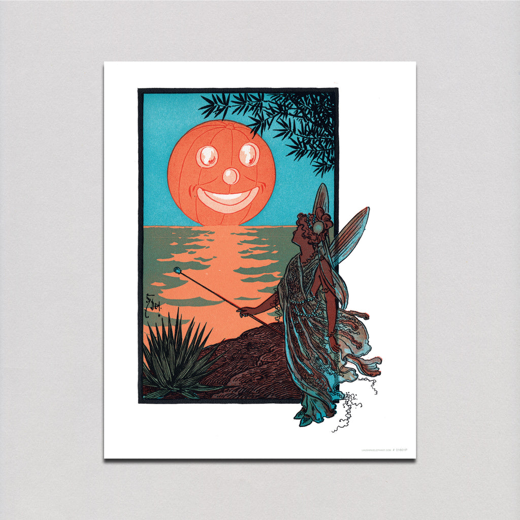 Fairy & Pumpkin Moon - Halloween Art Print