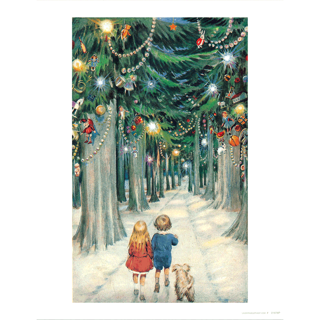 Children in a Christmas Forest - Christmas Art Print