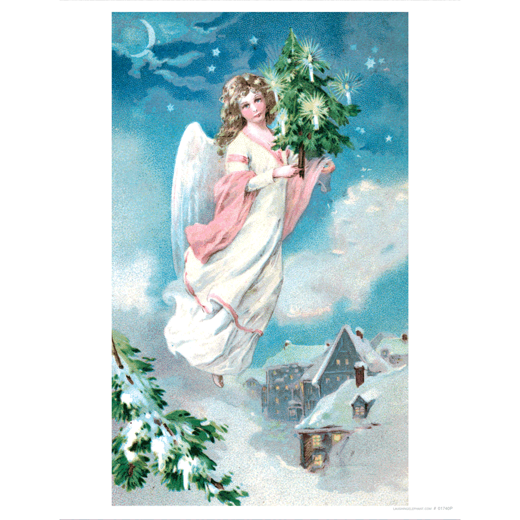 Angel Flying with a Small Christmas Tree - Christmas Art Print – Laughing Elephant angel-flying-with-a-small-christmas-tree-christmas-art-print-laughing-elephant