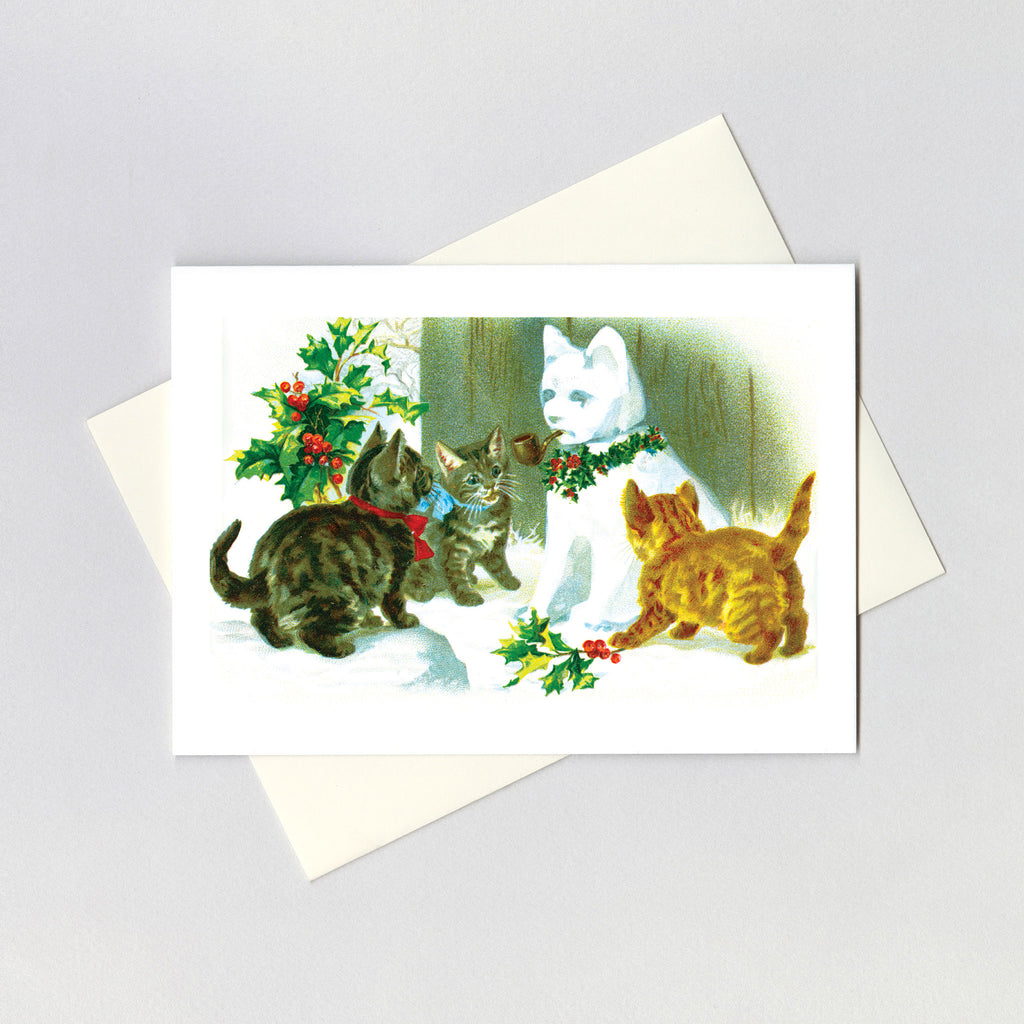 Cats with a Snowcat - Christmas Greeting Card